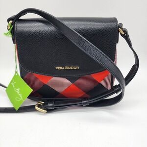 NWT Vera Bradley Buffalo Check Burnt Orange Crossbody Bag Leather Trim